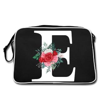 Red Floral Letter E - Retro Bag - black/white - Back
