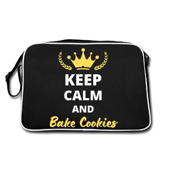 "Ruhe bewahren und Kekse backen" - Für Bäcker - Retro Tasche - Schwarz/Weiß - Hinten