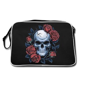 Crâne avec des fleurs de roses - Sac Retro - noir/blanc - Dos