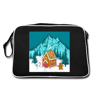 Maison en pain d’épice colorée dans les montagnes enneigées - Sac Retro - noir/blanc - Dos