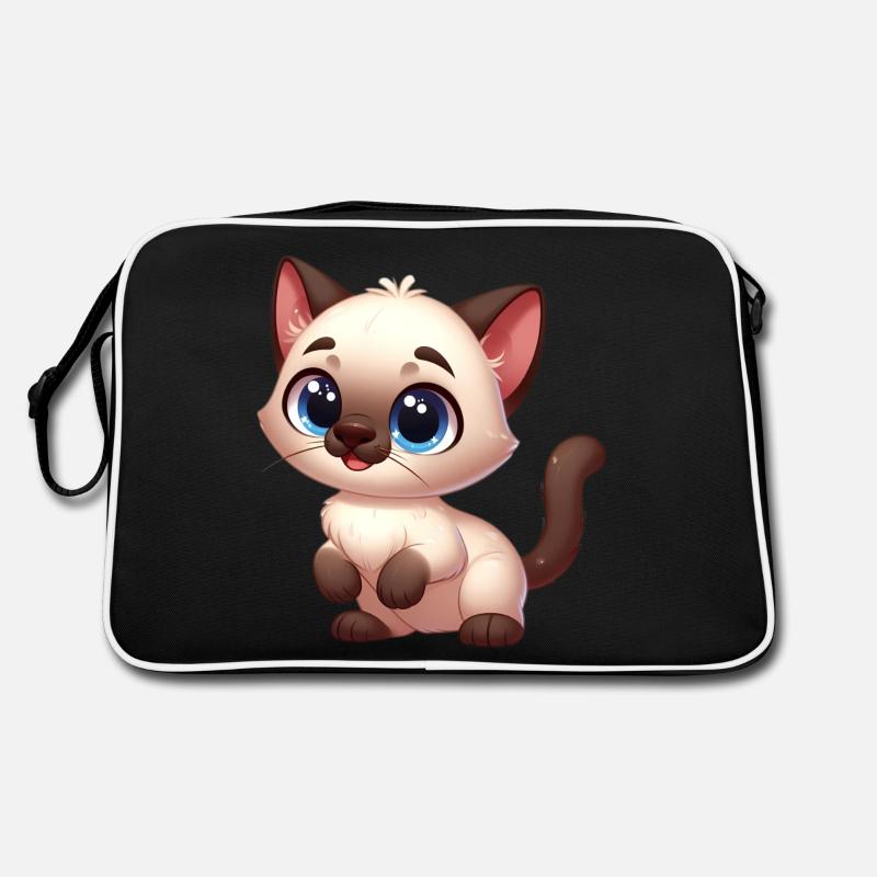 Siamesisches Kätzchen - Retro Tasche - Schwarz/Weiß