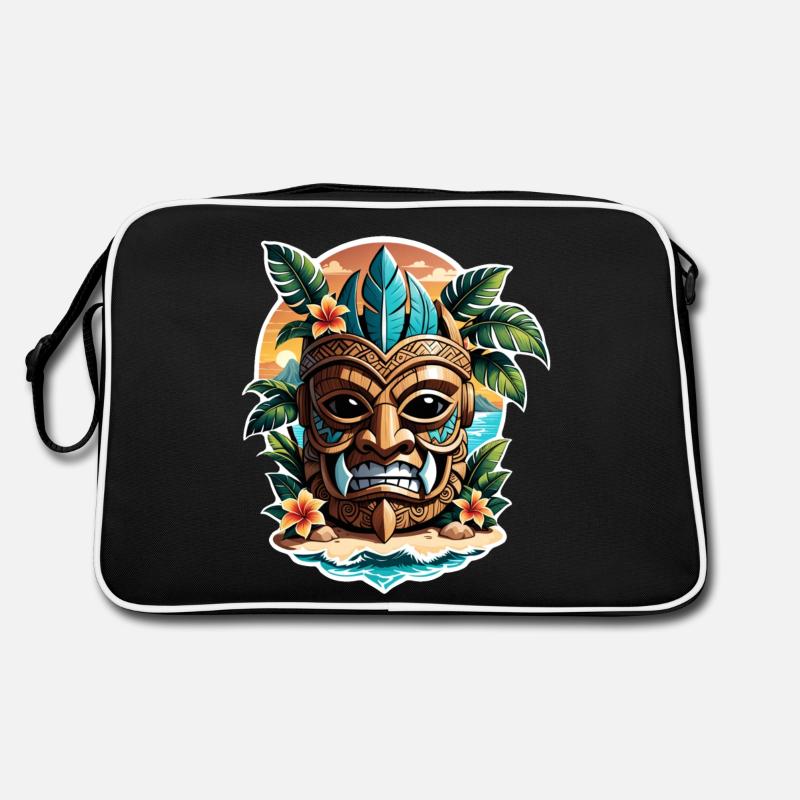 tiki beach - statue polynèsie - Sac Retro - noir/blanc