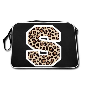 Letter S Leopard Pattern - Birthday Gift Idea - Retro Bag - black/white - Back