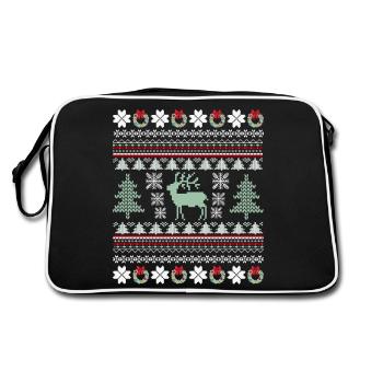 Retro Weihnachtsmuster - Retro Tasche - Schwarz/Weiß - Hinten