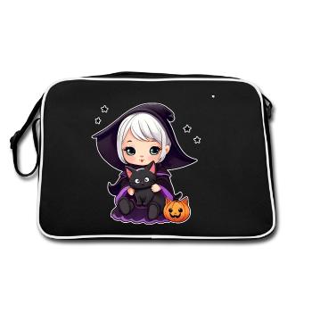 Cute witch with black cat - Retro Bag - black/white - Back