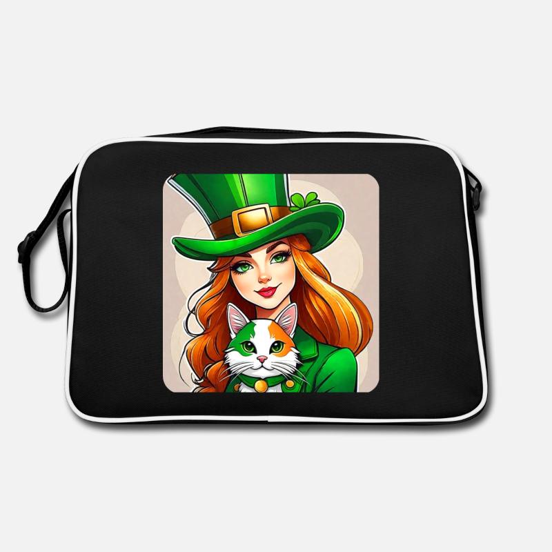 Saint Patricks Day Koboldin mit Katze Retro Tasche