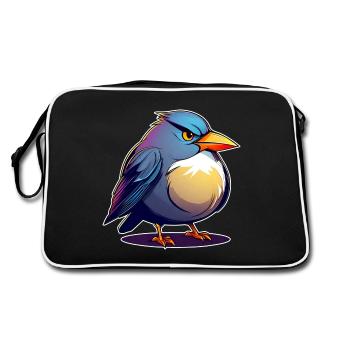 Kleiner grimmiger dicker Vogel - Retro Tasche - Schwarz/Weiß - Hinten