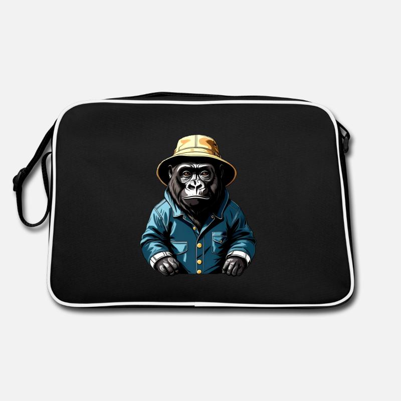 Gorilla Regenjacke - Retro Tasche - Schwarz/Weiß