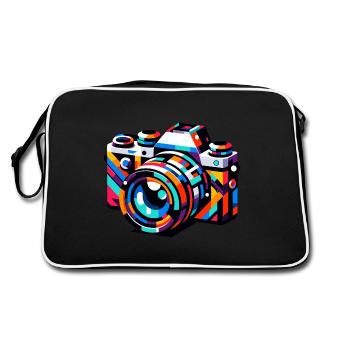 Kamera mit geometrischem Spektrum: Farbenfrohe abstrakte Kunst - Retro Tasche - Schwarz/Weiß - Hinten