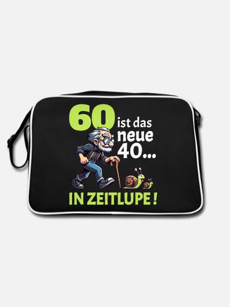 60 IST DAS NEUE 40 IN ZEITLUPE Geburtstag Männer - Retro Tasche - Schwarz/Weiß - Hinten