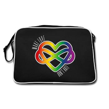 Polyamory Heart: Make Love & Don't Hate (white) - Retro Tasche - Schwarz/Weiß - Hinten