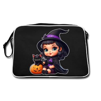 Cute witch with black cat and pumpkin - Retro Bag - black/white - Back