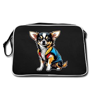 Niedlicher kleiner Chihuahua Hund im Comic Style - Retro Tasche - Schwarz/Weiß - Hinten