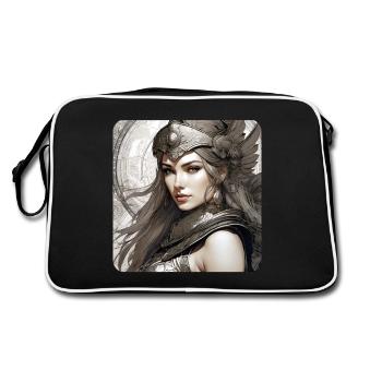 Fantasy Anime Girl Wikinger Germanen Mittelalter - Retro Tasche - Schwarz/Weiß - Hinten