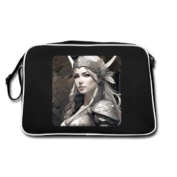Fantasy Anime Girl Wikinger Germanen Mittelalter - Retro Tasche - Schwarz/Weiß - Hinten