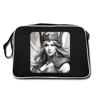 Fantasy Anime Girl Wikinger Germanen Mittelalter - Retro Tasche - Schwarz/Weiß - Hinten