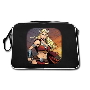 Stolze Kriegerin im Comic Style - Retro Tasche - Schwarz/Weiß - Hinten