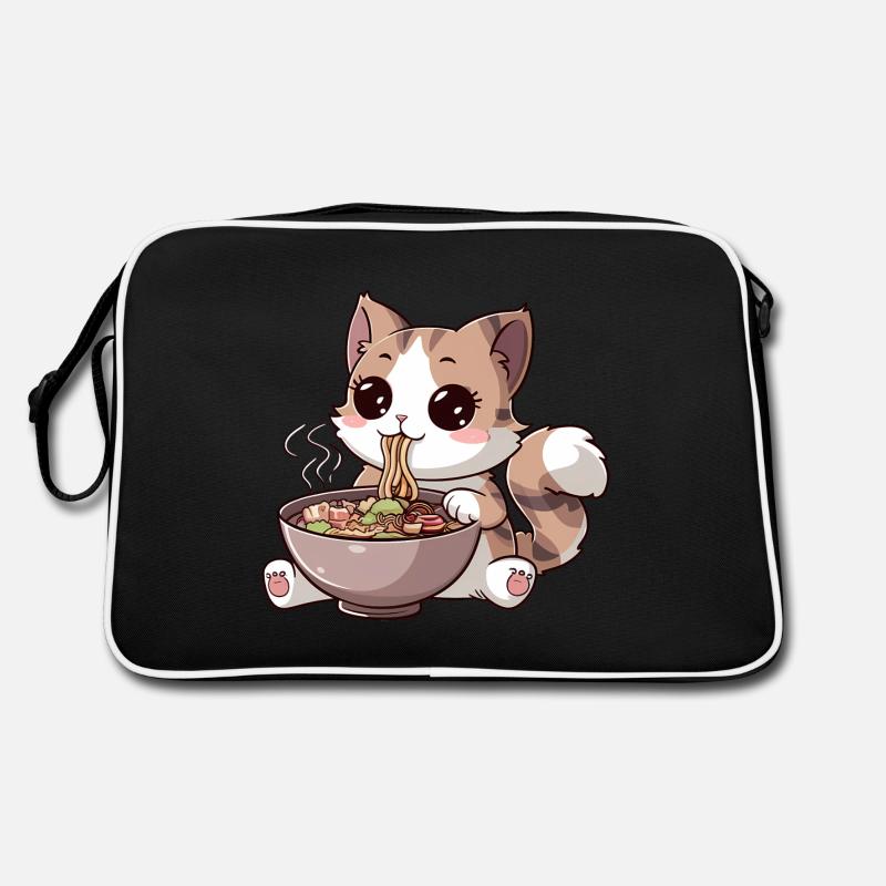 Chat Kawaii mangeant des ramen Sac Retro