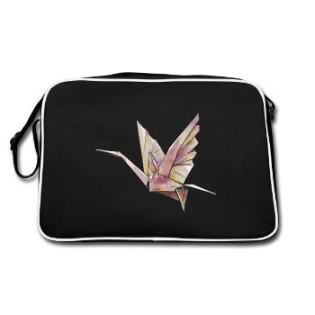 Origami-Kranich - Retro Tasche - Schwarz/Weiß - Hinten
