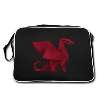 Origami-Drache - Retro Tasche - Schwarz/Weiß - Hinten