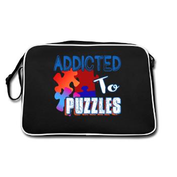 Addicted To Puzzles Funny Jigsaw Puzzle - Retro Bag - black/white - Back