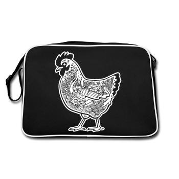 Chicken Chicken Floral Pattern - Retro Bag - black/white - Back
