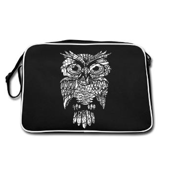 Owl Owl Floral Pattern - Retro Bag - black/white - Back