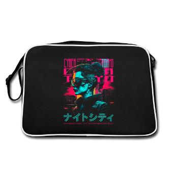 Cyber Girl Tokyo - Nachtstadt - Retro Tasche - Schwarz/Weiß - Hinten