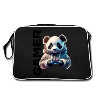 Gamer lettering with cool panda - Retro Bag - black/white - Back