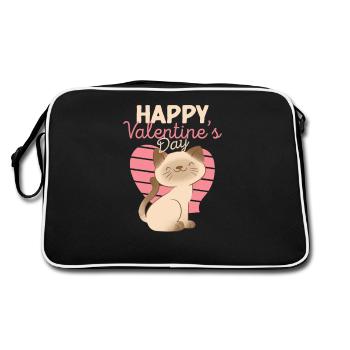 Happy Valentine's Day Meow Cute Katze Lover Kitty - Retro Tasche - Schwarz/Weiß - Hinten