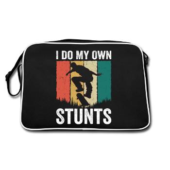 I Do My Own Stunts Skateboard Skater Skateboarding - Retro Bag - black/white - Back