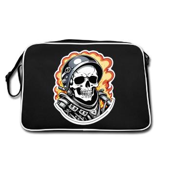 Motorrad im Retro-Stil - Totenkopf und Skelett - Retro Tasche - Schwarz/Weiß - Hinten