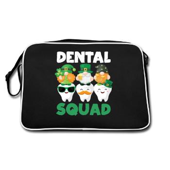 Dental Squad Tooth Cute Gnome Saint Patricks - Retro Bag - black/white - Back