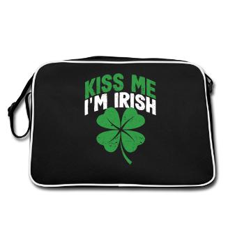 Embrasse-moi, je suis irlandais drôle chanceux trèfle Saint - Sac Retro - noir/blanc - Dos