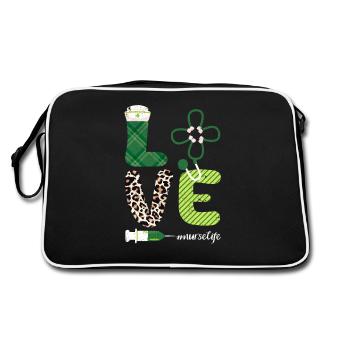 Love Stethoscope Nurse Life Happy - Retro Bag - black/white - Back