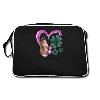 Amoureux des chevaux Coeur de trèfle irlandais - Sac Retro - noir/blanc - Dos