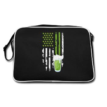Lucky Green Clover Beer American Flag Happy - Retro Bag - black/white - Back