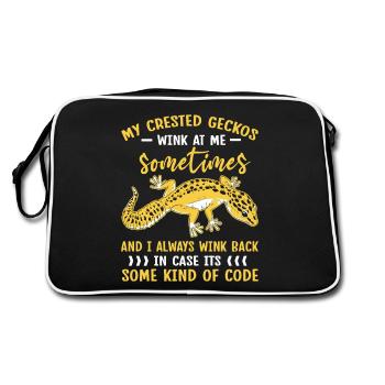 Crowned Gecko Crested Gecko Double Finger Gecko - Retro Bag - black/white - Back