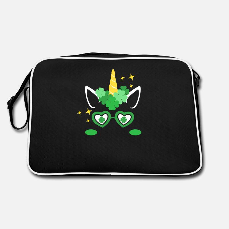 Einhorn Gesicht St. Patricks Day Irisches Klee Retro Tasche