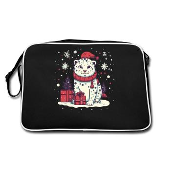 Schneeleopard Weihnachtsgeschenke, Liebesleoparden - Retro Tasche - Schwarz/Weiß - Hinten
