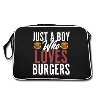 Just A Boy Who Loves Burgers Hamburger Food Meat B - Retro Bag - black/white - Back