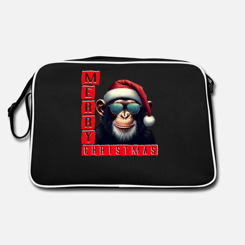 Joyeux Noël chimpanzé avec lunettes de soleil - Sac Retro - noir/blanc