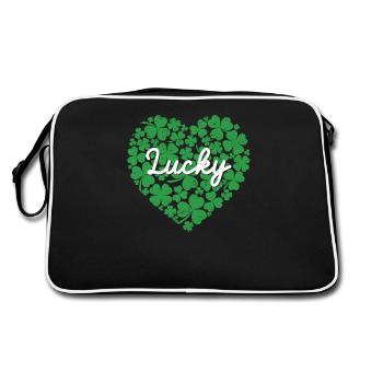 Lucky Irish Heart Shamrock trèfle à 4 feuilles - Sac Retro - noir/blanc - Dos
