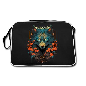 Loup loup tête mystique Floral Nature nature sauvage Art - Sac Retro - noir/blanc - Dos