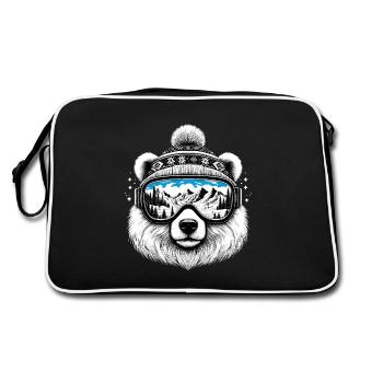 Ours avec des lunettes de ski sur la pente des montagnes enneigées des vacances de ski - Sac Retro - noir/blanc - Dos