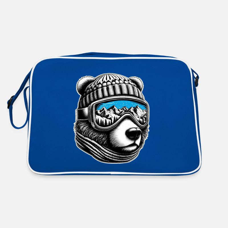 Bear Loves Skiing With Ski Goggles Mountains Snow Fun Retro Bag