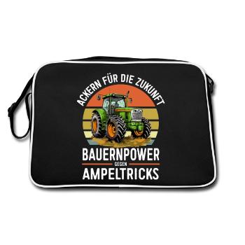 Ackern Für Die Zukunft - Bauernprotest Shirt - Retro Tasche - Schwarz/Weiß - Hinten