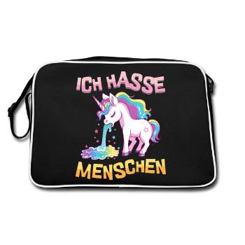 Je déteste les gens Licorne vomir arc-en-ciel drôle - Sac Retro - noir/blanc - Dos