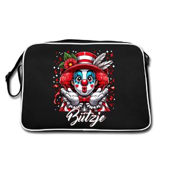 Karneval Köln Kölle Clown Bützje Rut Wiess Alaaf - Retro Tasche - Schwarz/Weiß - Hinten