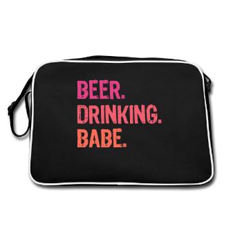 BEER DRINKING BABE Funny Bonfire Campfire - Retro Bag - black/white - Back